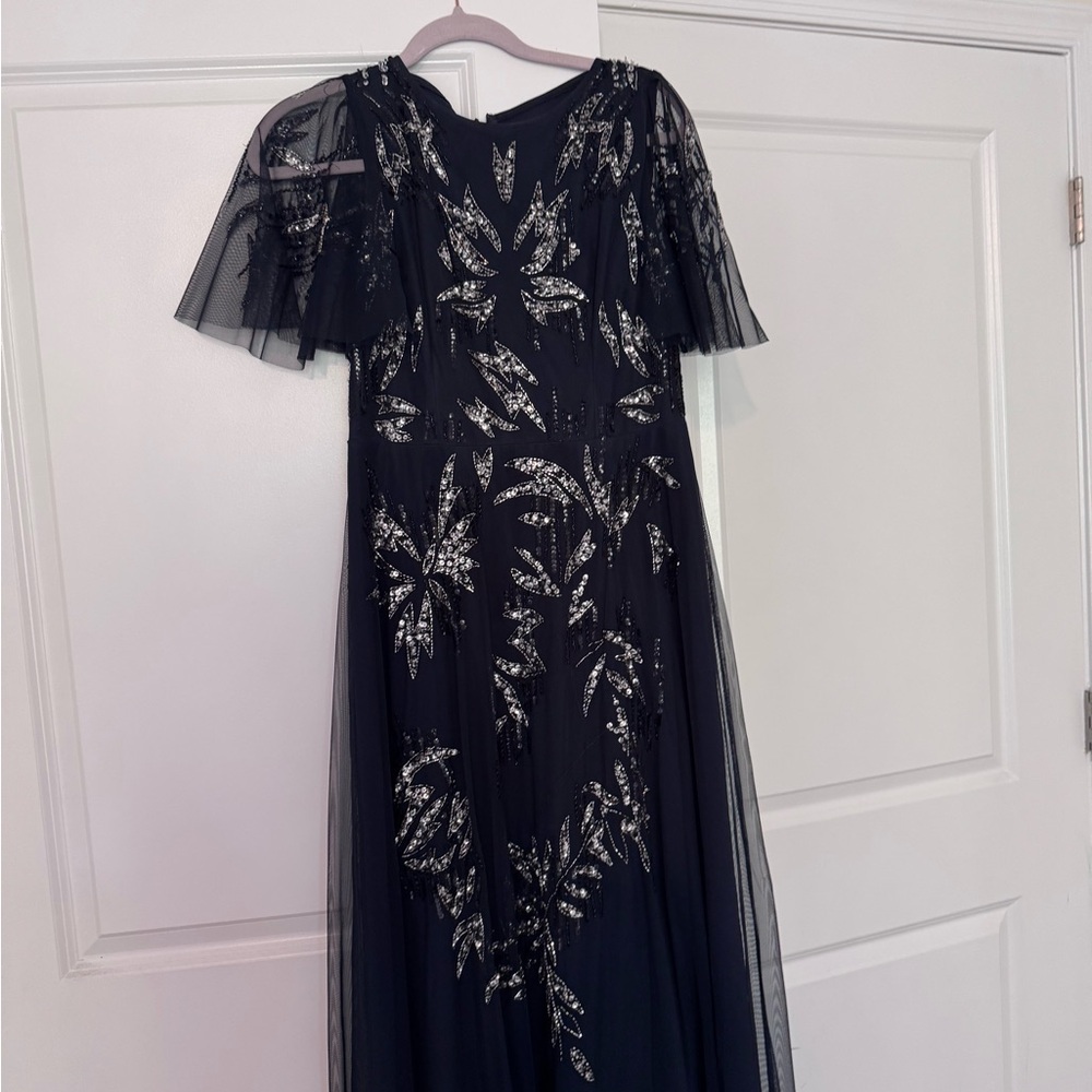 Adrianna Papell Black Maxi Dress with Silver Embellishments